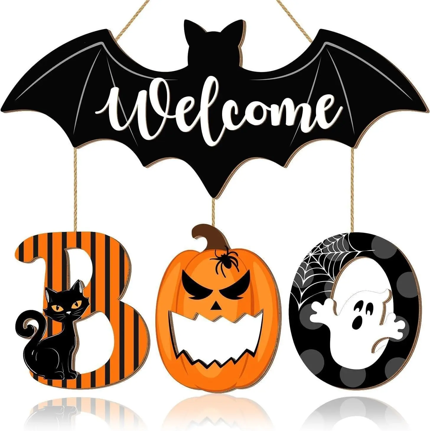Wooden Halloween BOO Door Sign Decoration Ghost Bat Welcome Wooden Ghost Door Hanging Toy