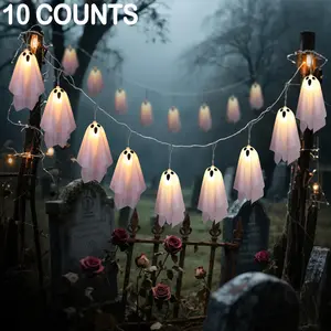 10-Pack Halloween Ghost Decorative Lights, Outdoor Battery-Operated, 8 Modes with Remote, Flying Ghosts, Party & Garden Decor