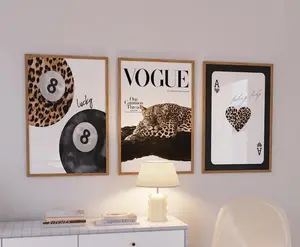 Set of 3 Vintage Prints Neutral Leopard Cheetah Print 8 Ball Lucky Wall Art Home Decor ( no frame )