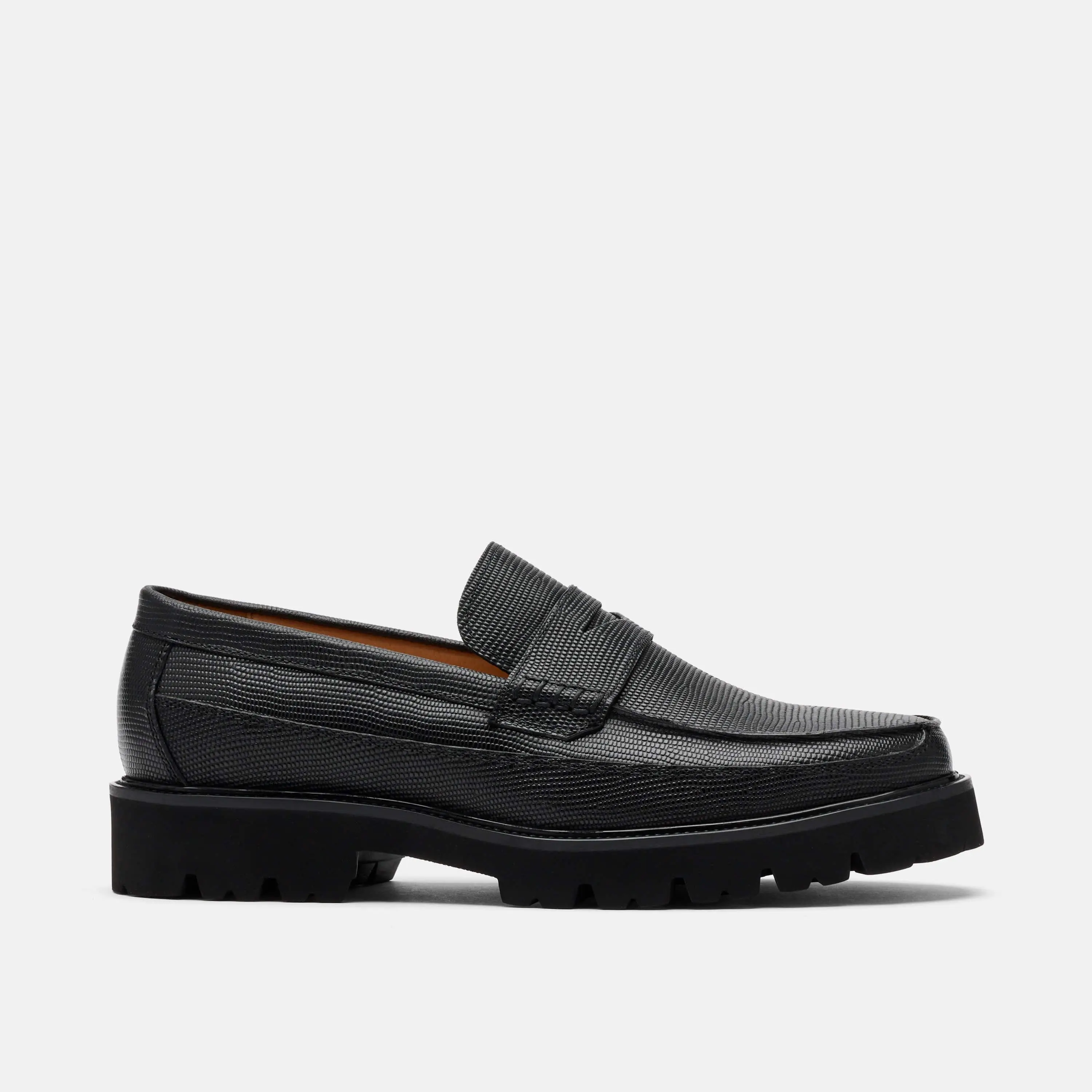 Adler Black Lizard Leather Lug Penny Loafers - TikTok Shop display picture 3