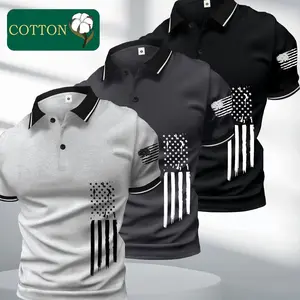 Men’s 2026 fashion cotton 3-piece set: short-sleeve polo shirt with turn-down collar, available in multiple colors. Trendy, distinctive flag print design. Comfortable and skin-friendly, enhances body shape. Selected for high-end individuals. Color-block d