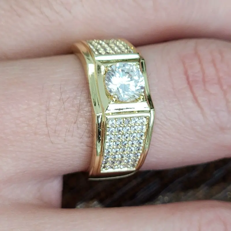ViOrO 14K Gold Plated Ring - Zircon-Embedded, Stylish Men's Daily Accessory