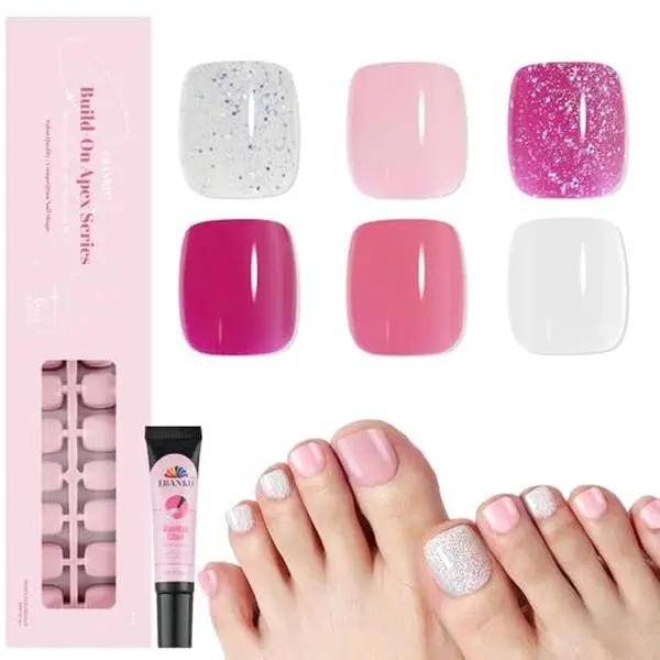 EBANKU Press On Toenails Short, 216 Pcs Square Toe Nail Tips Solid Color False Toenails 18 Sizes Press On Nails Full Cover Nail Tips with Nail Glue for Nails DIY Salon Home