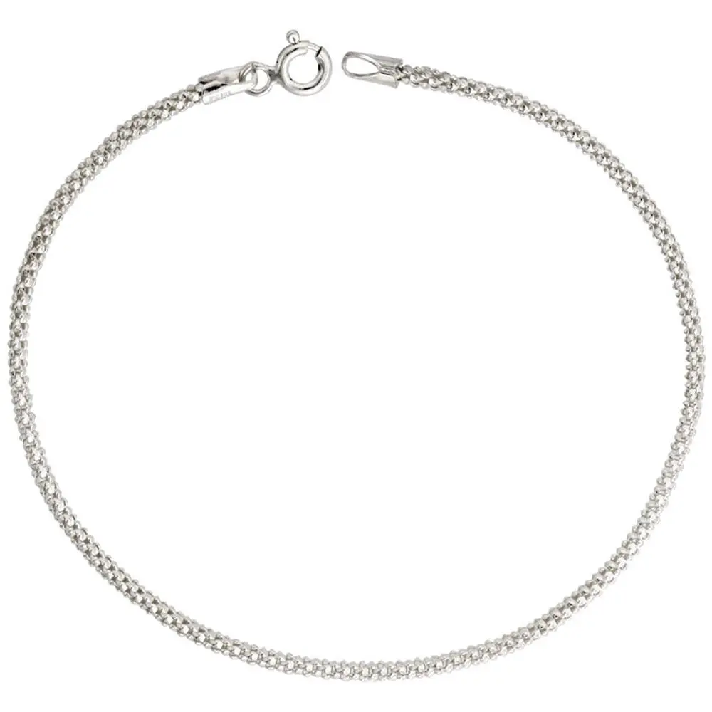 Sterling Silver Popcorn 1.3mm Necklace Chain Italian Italy
