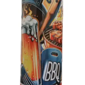 BBQ-themed Beverage Tumbler with Grilling and Beer Design