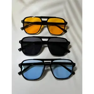 3pcs Men's Double Bridge Square Frame Black Retro Classic Style Super Light Pale Blue Orange Fashion Glasses, Stylish Cool Street Fashion Glasses Suitable For Travel, Holiday, Daily, Beach, Outdoor blackburn  shades vsp  vision  care game sunglasses cool