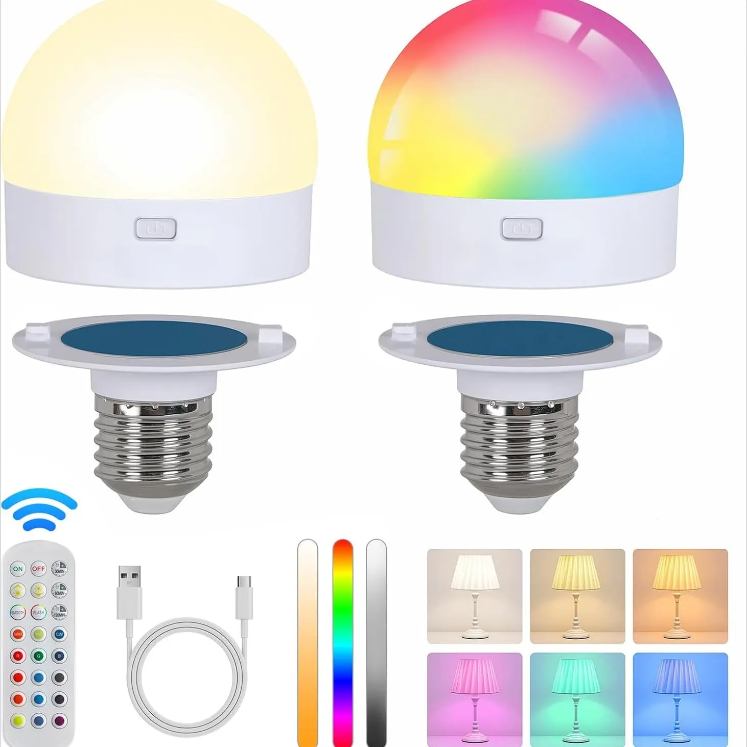 Rechargeable Wireless Magnetic RGB Bulb, Remote Control, Vibrant RGB Lighting, Adjustable RGB Lighting, 15 Colors, Timer & Dimmable, Easy Detachable Installation, Emergency Light Bulb, Timer Function