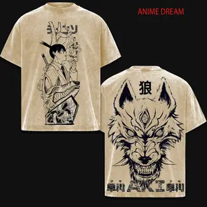 Aki Hayakawa Chainsaw Man Anime Double Printed Vintage Washed Tee Unisex Oversize Anime Manga Washed Heavyweight Cotton T-shirt