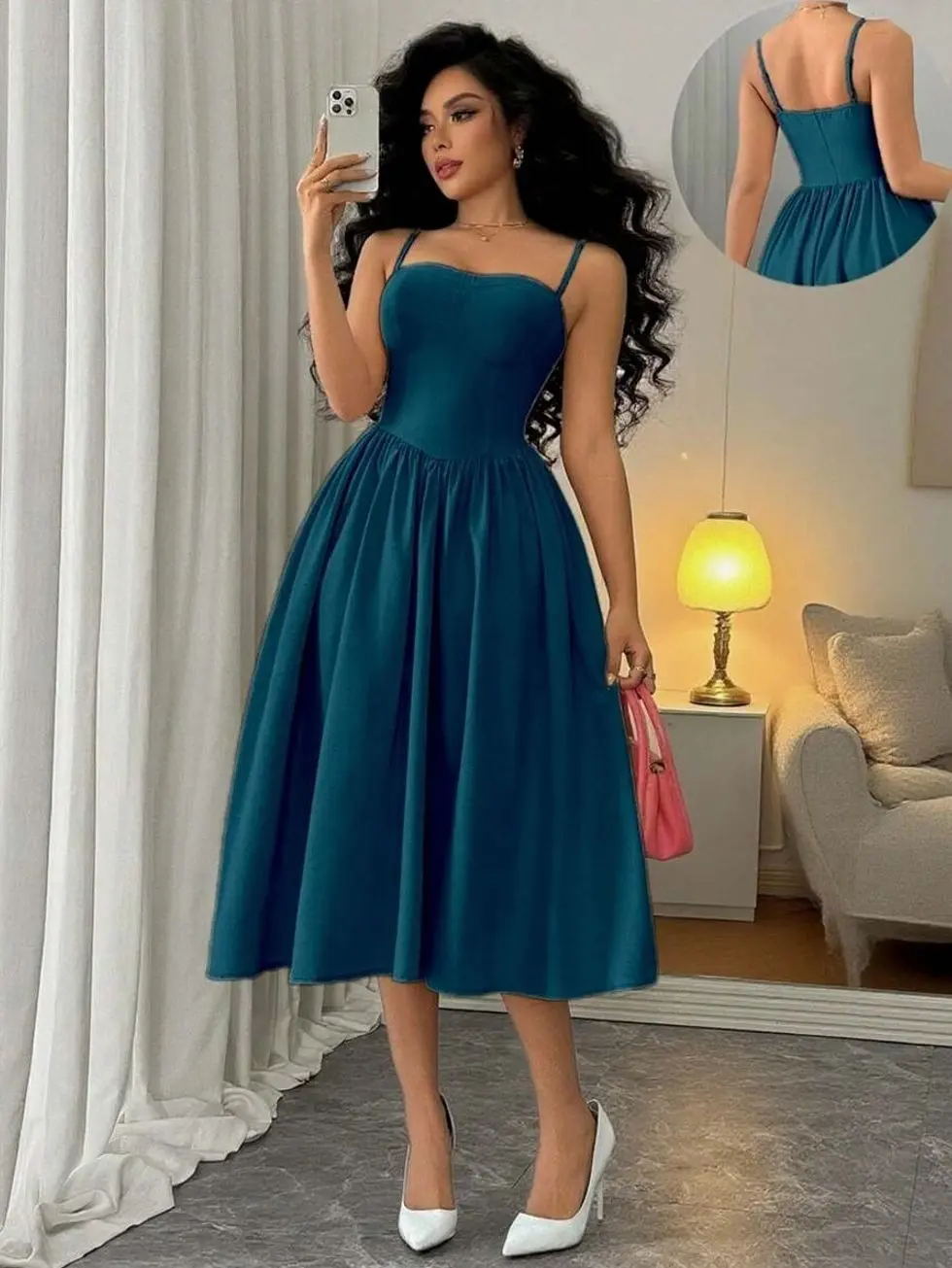 Fashionable Versatile Date Night Party Camisole Ruffle Hem Dress For Women, Autumn/Winter