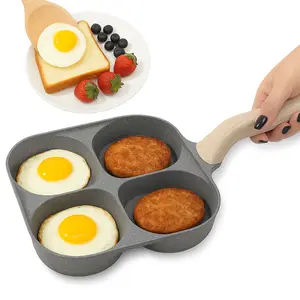 Multifunctional 4-Hole Non-Stick Frying Pan with Granite Coating – Perfect for Eggs, Pancakes, and Toast. Wooden Handle for Safe Grip, Easy to Use & Clean. Upgrade Your Breakfast Game with This Kitchen Essential!