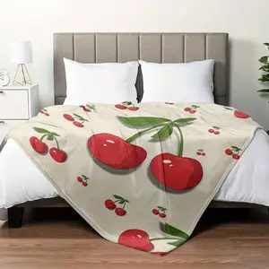 Super Soft Cherry Pattern Blanket - Red Cherry &  Soft, warm, breathable, and skin-friendly, lightweight and portable. Dual-use for cool and warm seasons,  Durable themed blanket, an ideal choice for sofas or beds, perfect for birthday gifting.