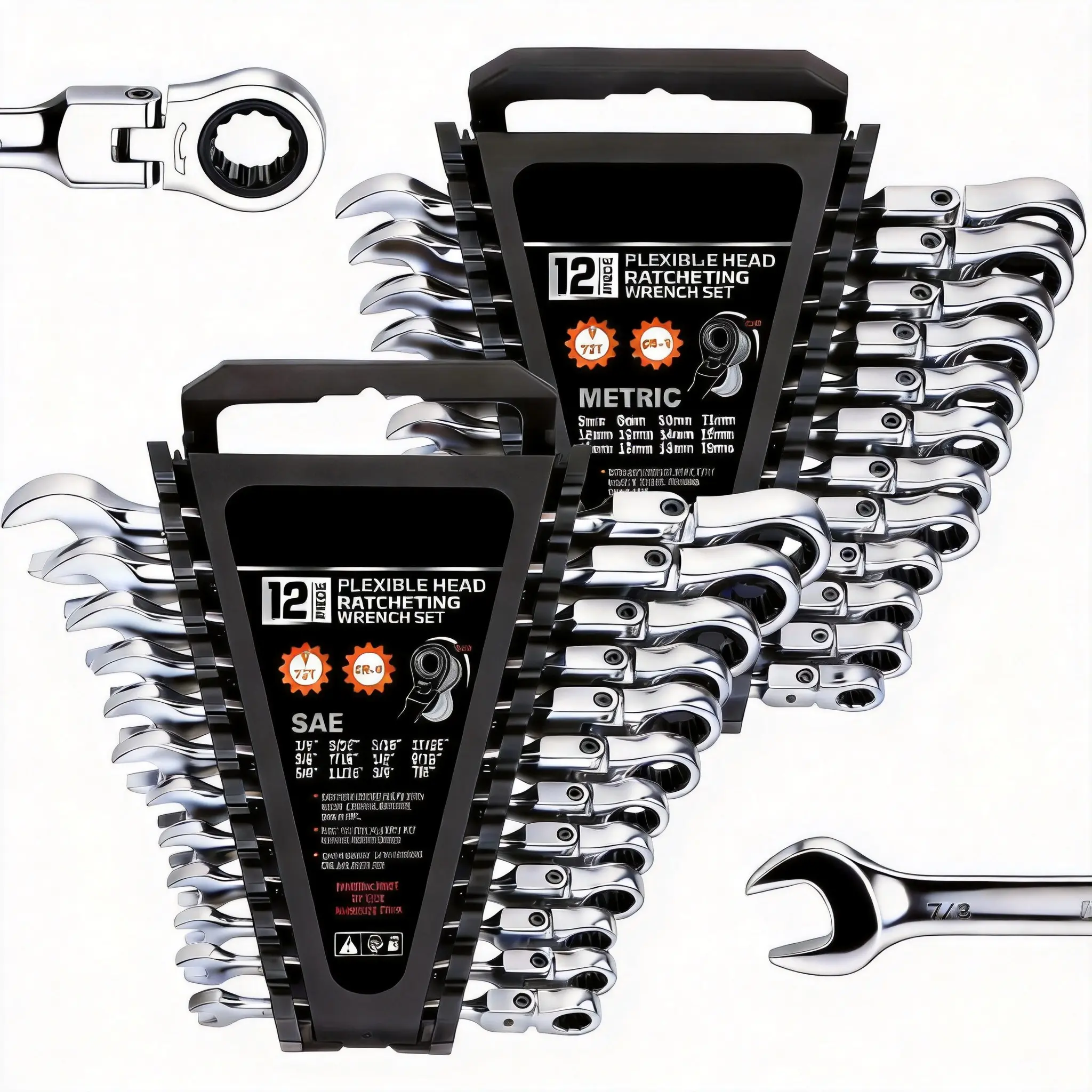 24PC Multi-Purpose Ratchet Wrench Set | Metric and SAE | Ratchet Combination Wrenches Set with Organizer | 72-Teeth | Chrome Vanadium Steel Hardware, Gift, Spring Glow Up
