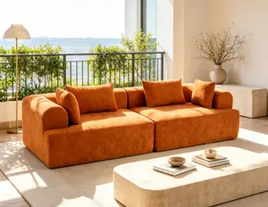 Modular Sectional Sofa - Soft Bouclé Fabric, Full Foam Cushions, Rounded Arms, Indoor Living Room Furniture Piece Loveseat Sofa Couch