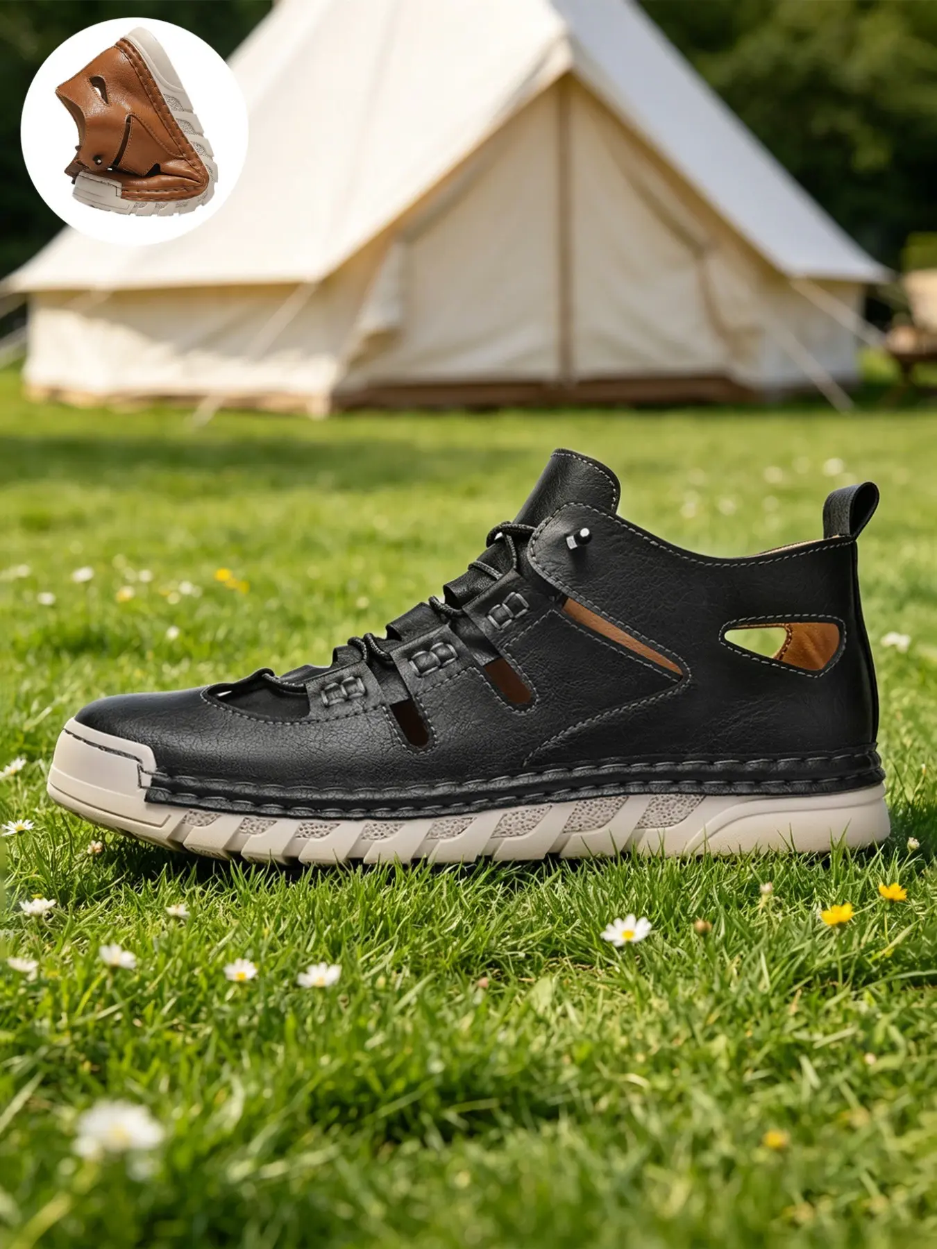 Men's Closed Toe Sport Sandals Breathable Lightweight Non-Slip Rubber Toe Bumper Perforated Athletic Hiking Sandals Toggle Fisherman Sandals Athletic Outdoor Summer Black Brown White Vegan Leather for Beach Vacation Hiking Big Size 9.5-11.5