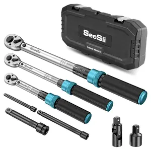 Seesii 1/4 3/8 1/2-inch Drive Click Torque Wrench Set - 8Pcs, Ultra-Precise ±3% Accuracy, 72-Tooth Dual Scale for Bike/Moto/Car Repair, Multi-functional Torque Wrench 45-221in.lb, 7-45ft.lb, 30-160ft.lb with Adapters, CH450 Black Friday Deals