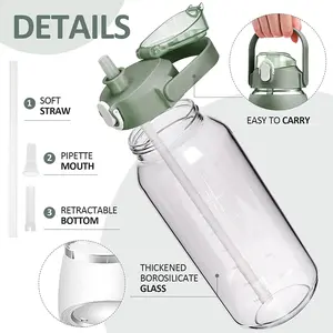 Large capacity 1000ml glass water cup with time markings and silicone protective sleeve