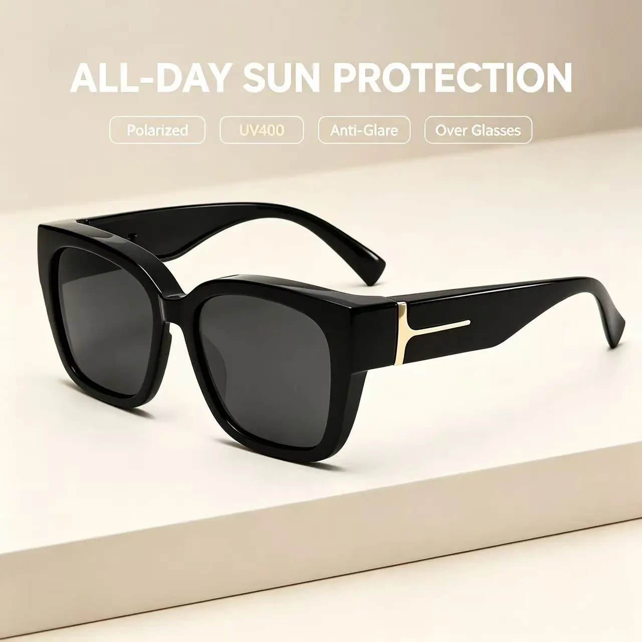 【FitOver Sunglasses】 Women's Fit Over Prescription Sunglasses - Oversized Square Full-Rim Plastic Frames Mirrored Polarized , UV400 Protection, Trendy Sunglasses, Unisex Fashion Accessory for Summer Wins, Accessories for Women The Choice of Gifts anti-uv