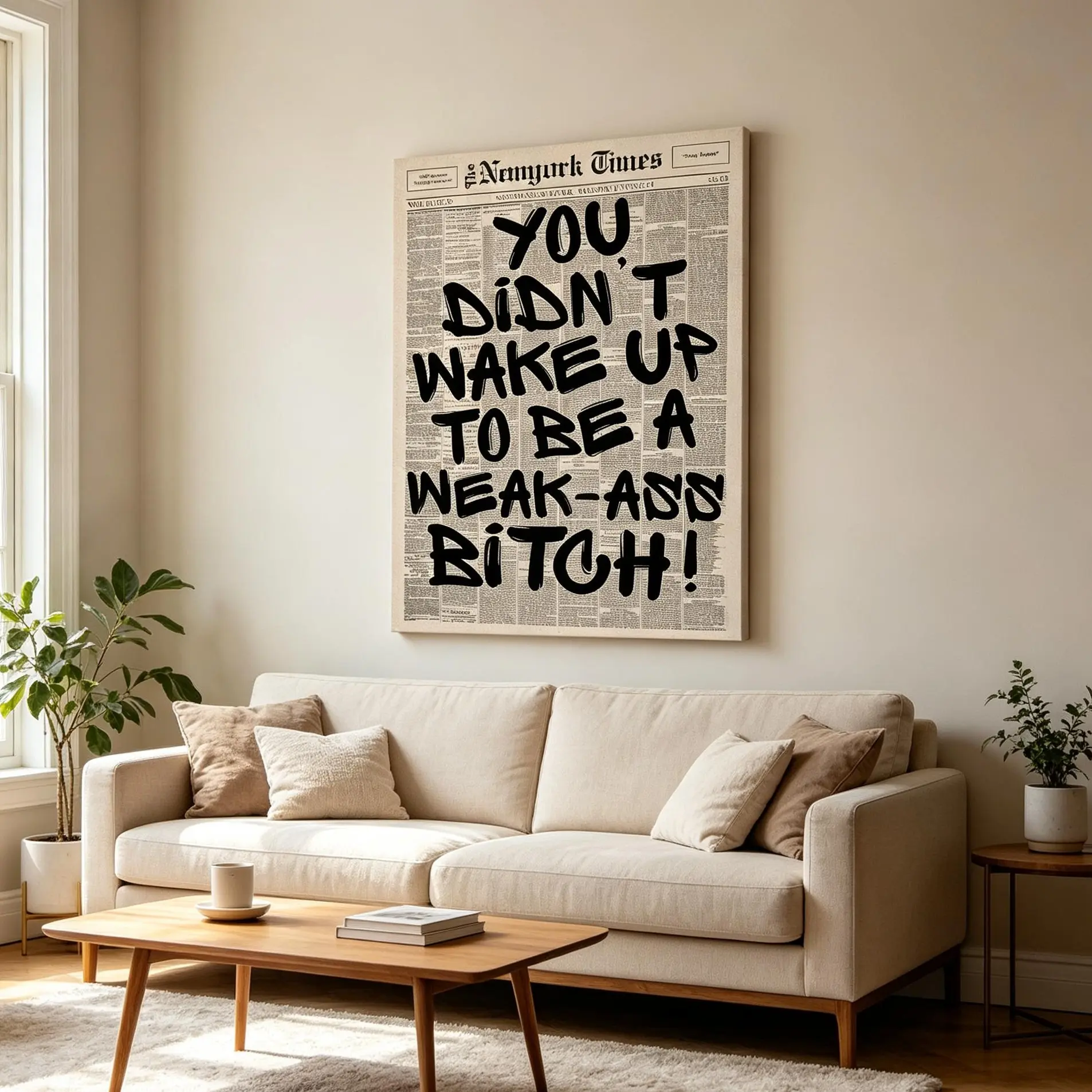 Wooden Framed Retro Weak Ass Bitch Poster Print, Trendy Wall Art, Typography Poster, Motivational Quote Print, Modern Wall Art, Newspaper Background Canvas, Coquette Bedroom Aesthetic Print, Bold Text Hustle Wall Decor, Minimal Vintage Typography Art