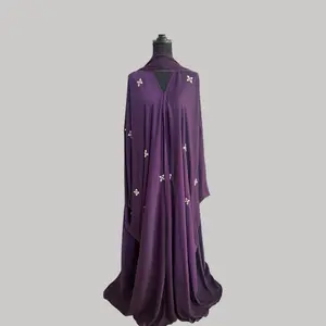 Amethyst Bloom Abaya - Deep Purple Crystal Floral Motif Elegant Evening Wear Lightweight Flowing Fabric Modern Modest Women's Fashion
