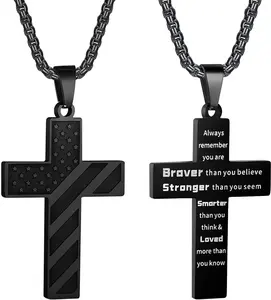 Men’s Cross Necklace with Bible Verse - Stainless Steel Christian Pendant