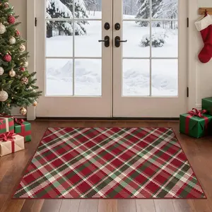 One Christmas Welcome Mat, Vintage Scottish Plaid Rug, Decorative Rug Mat, Christmas Home Decor Mat, Soft and Comfortable Plush Foot Mat, Suitable for Living Room, Bedroom, Cloakroom, and Lounge Area