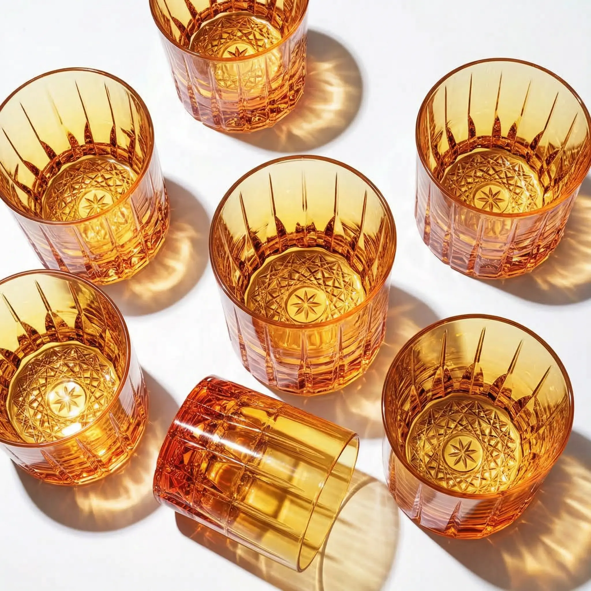Amber Lead-Free Crystal Whiskey Glasses, Vertical Cut Embossed Rocks Tumbler 6.7oz Vintage Bourbon Scotch Glass, Premium Gift Box for Bar Home Decor Gift