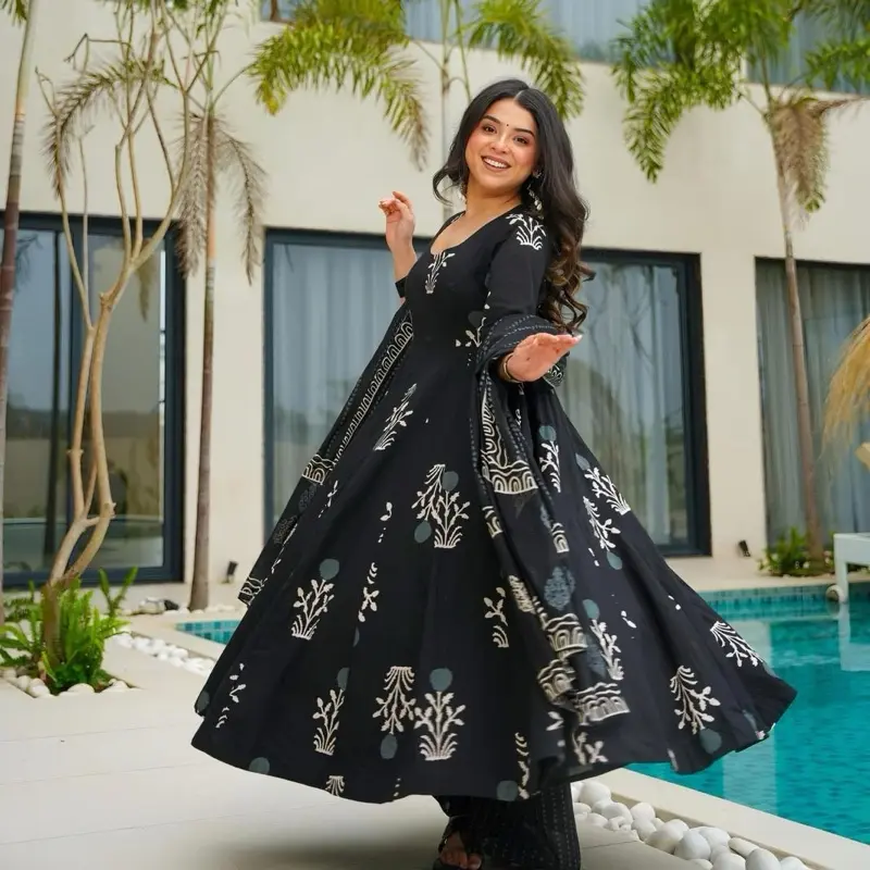You Gonna Love Elegance with Modern Touch Exclusive Anarkali Gown Design in Black with Intricate Patterns