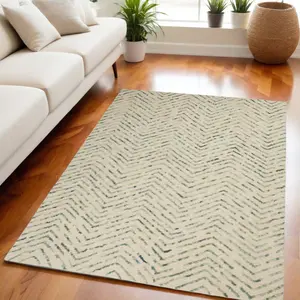 212 MAIN 5 x 7 ft. Wool Chevron Rectangle Area Rug - Ivory, Blue & Green, Contemporary, Decorative, Durable, Contemporary Rugs, Decorative Rugs