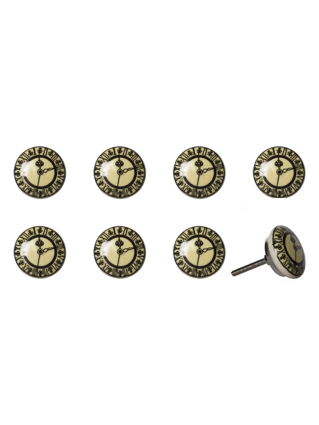 212 MAIN Black & Off White Ceramic & Metal Drawer Pull Knobs - Set of 8, 1.5x1.5 in, Traditional Home Decor, Artisan Craft, Hand-Painted Large Appliance Parts & Accessories