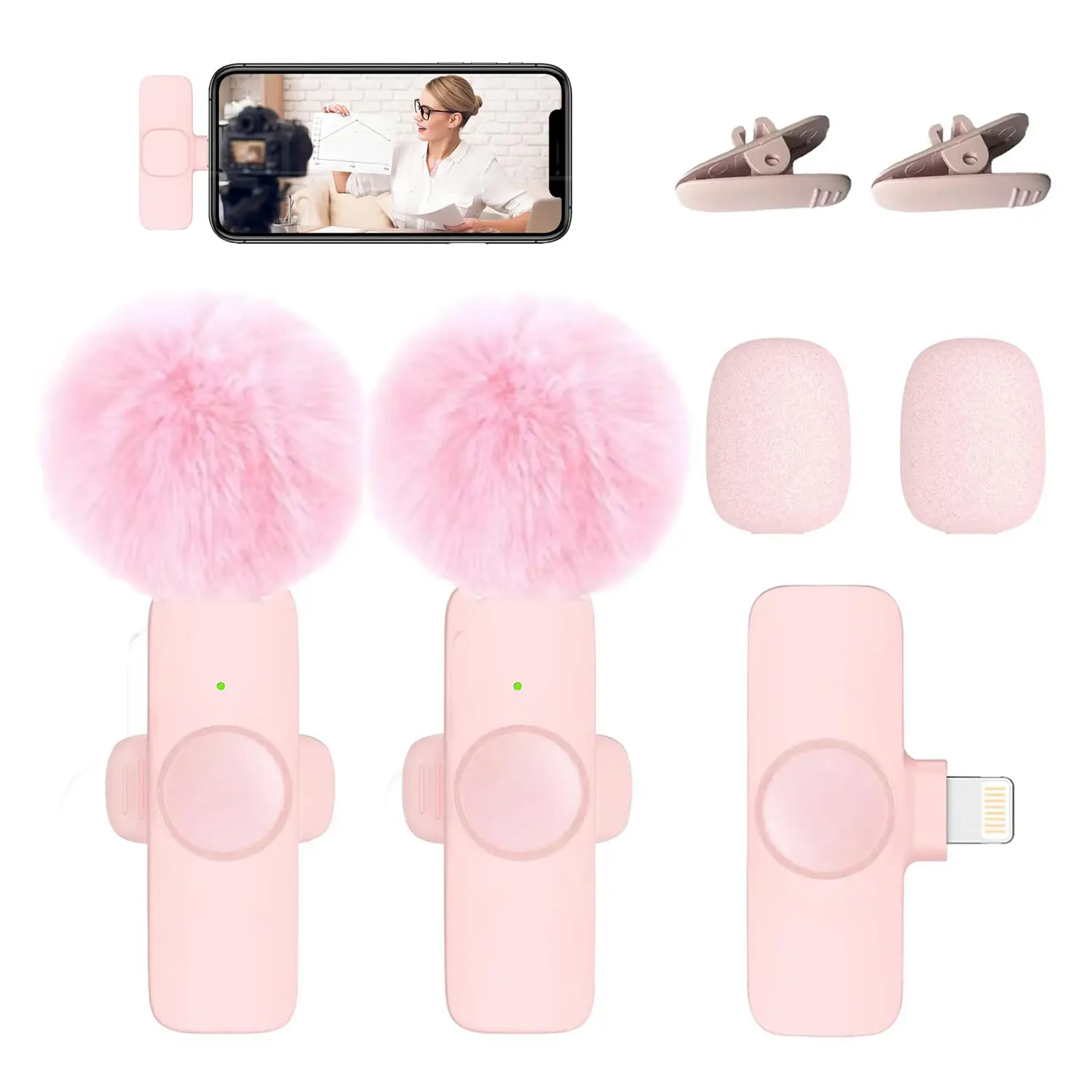 2 Pcs Wireless Lavalier MiniMicrophone for iPhone iPad, Professional Lapel Mics, Plug-Play,Ultra-Low Delay Noise ReductionChip of for Tiktok VideoReco