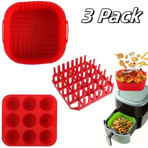 3 Pack Silicone Air Fryer Set Bacon Silicone Baking Pans Reusable Cooker for Microwave Oven Basket Tray Air Fryer Baking Tray Oven Accessories