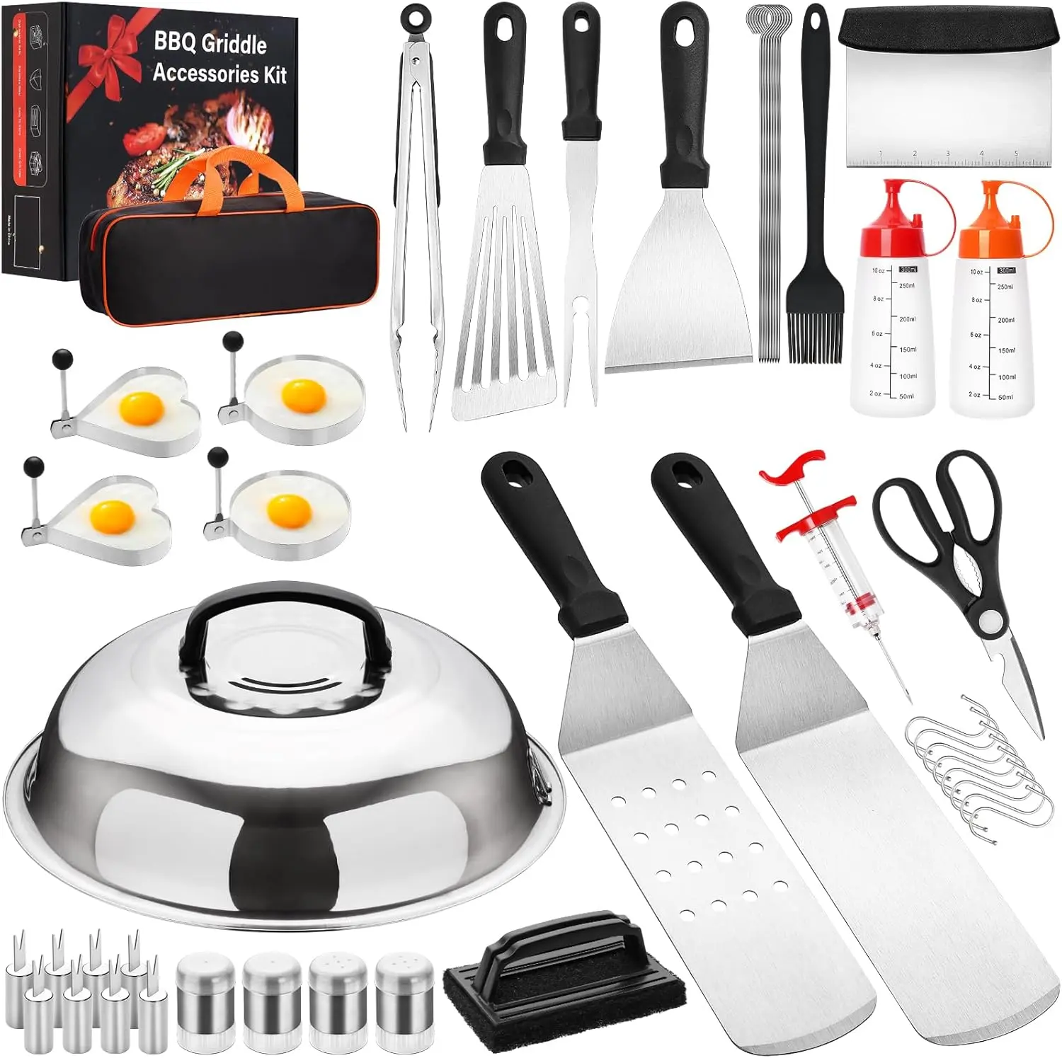 Griddle Accessories Kit, Flat Top Grill Accessories Set for Blackstone and Camp Chef, Grill Spatula Set with Enlarged Spatulas, Basting Cover, Scraper for Outdoor Barbecue