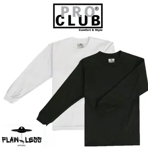 2 PACK Pro Club Men's Heavyweight Long Sleeve Casual Streetwear Crewneck Shirt Relaxed Fit Polyester Cotton