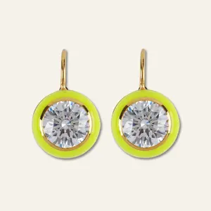 Chartreuse Enamel Bezel Drop Earring