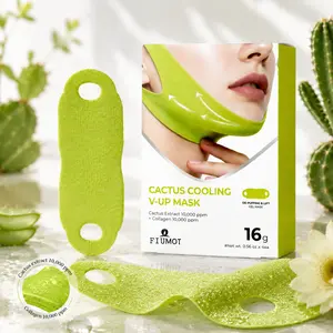 Cactus Cooling V Lift Face Mask Firming Jawline Mask Lightweight Hydration Sheet Mask For Skin Tightening Smoothing Puffiness Care And Visible Face Contour Improvement Morning Night Skincare Routine Gift Choice 4PCS