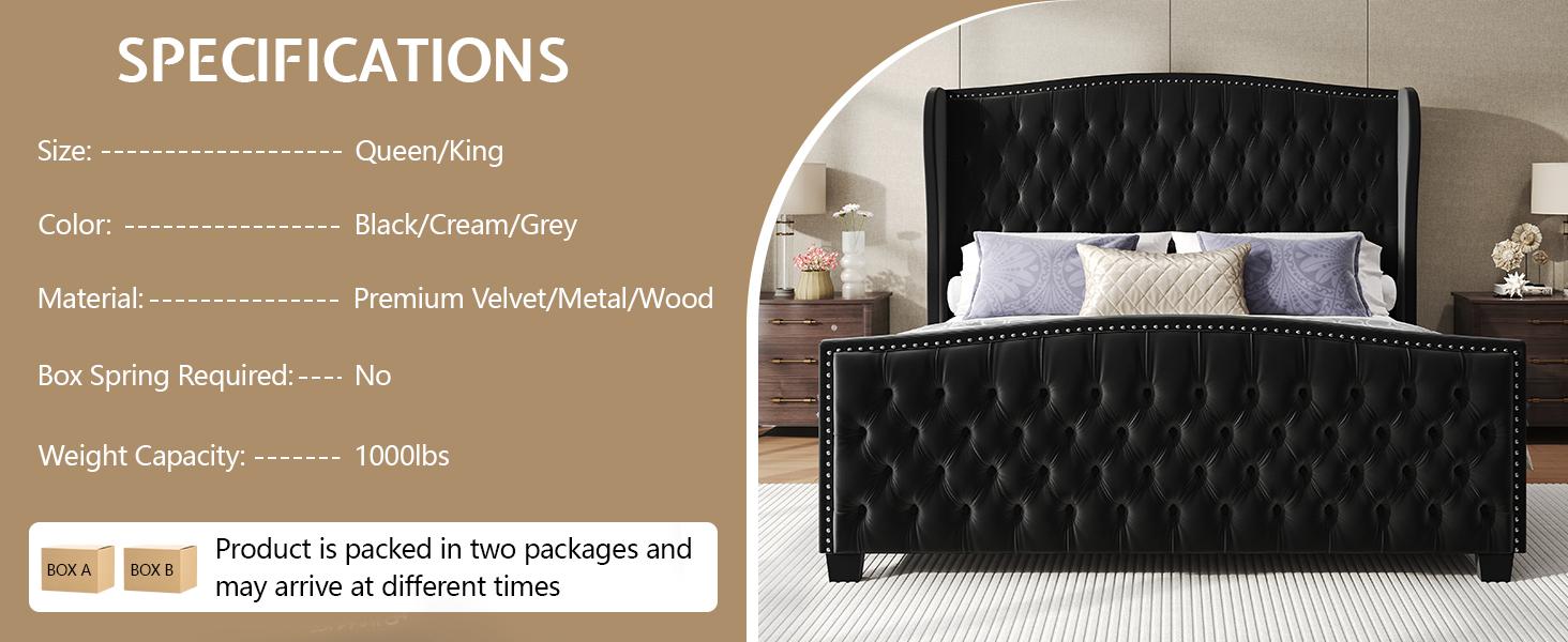 [Ships in 2 Boxes] AMERLIFE Adjustable Bed Frame, 50.8"H Velvet Upholstered Bed with Wingback Headboard and Deep Button Tufting, Platform Bed Frame with Dual Motor, Remote Control,No Box Spring Needed/Best Gift Ideas/Christmas Gifts