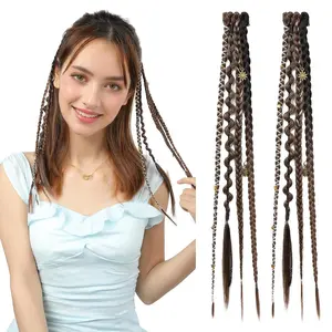 Braided Hair Extensions, 16inch Bohemian Long Braided Hair Clips, Handmade Synthetic Braided Hairpieces