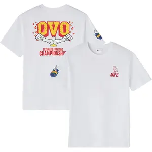 OVO x UFC White Flame Logo T-Shirt - 100% Combed Cotton, Eco-friendly DTG Print, Relaxed Unisex Fit, Ultimate Fighting Championship Design
