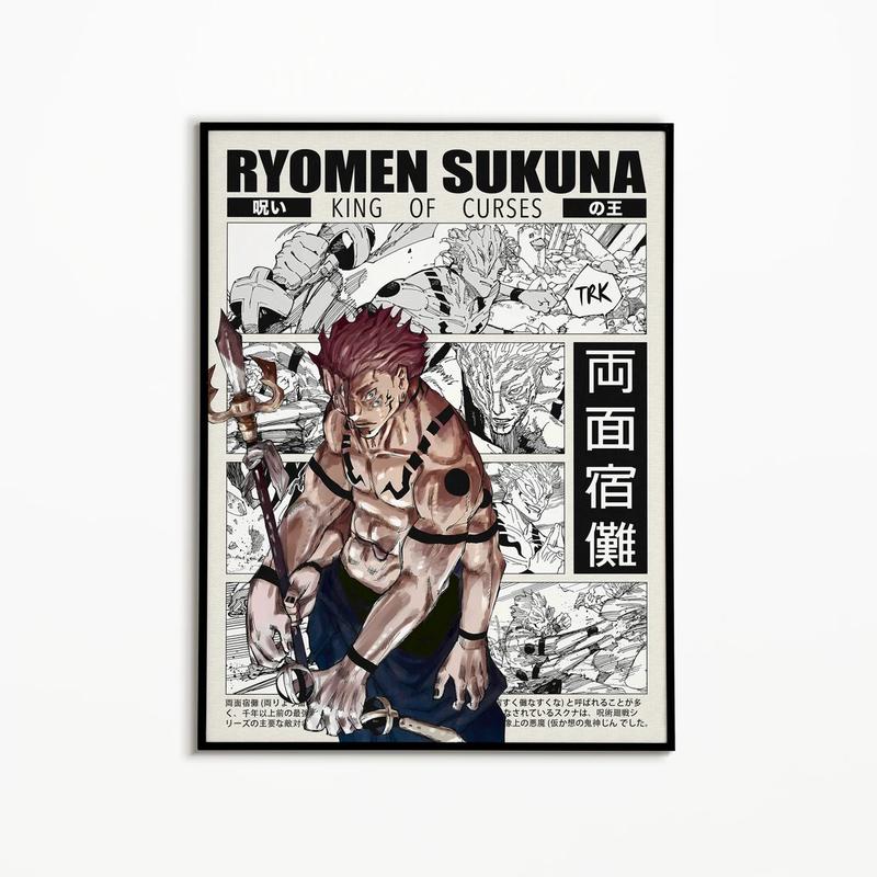 Sukuna Jujutsu Kaisen Anime Poster Art, JJK Ryomen Sukuna Manga Poster Wall Decor, Christmas Gift for Anime Fan Retro Minimalist Aesthetic