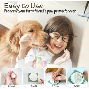 Dog Paw Print Kit Keepsake (Makes 2), Clay Paw Print Kit for Dogs Cats, Pet Paw Print Impression Kit, Paw Print Ornament with Name Stamps, Baby Handprint Footprint Keepsake Ornament Kit