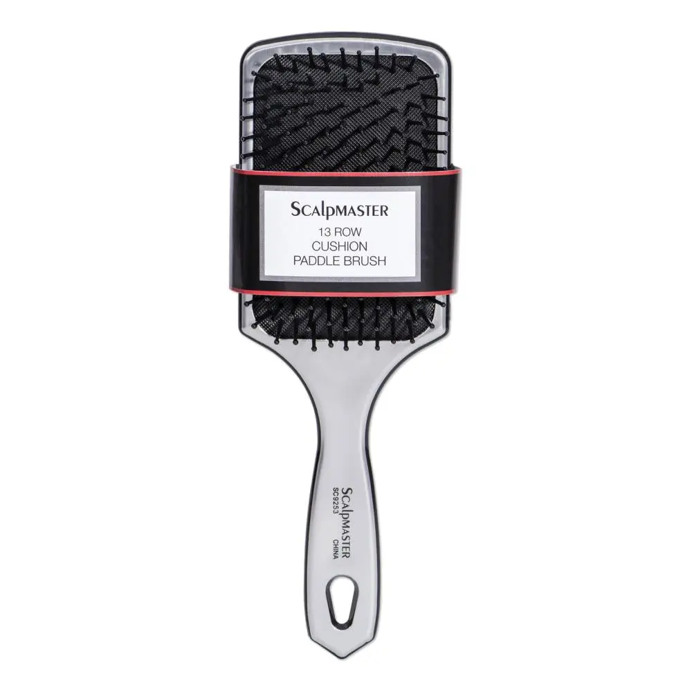 Scalpmaster 11-Row Cushion Paddle Hair Brush for Detangling and Smoothing, Salon Styling Tool with Gentle Ball-Tipped Nylon Bristles, Salon Styling Brush