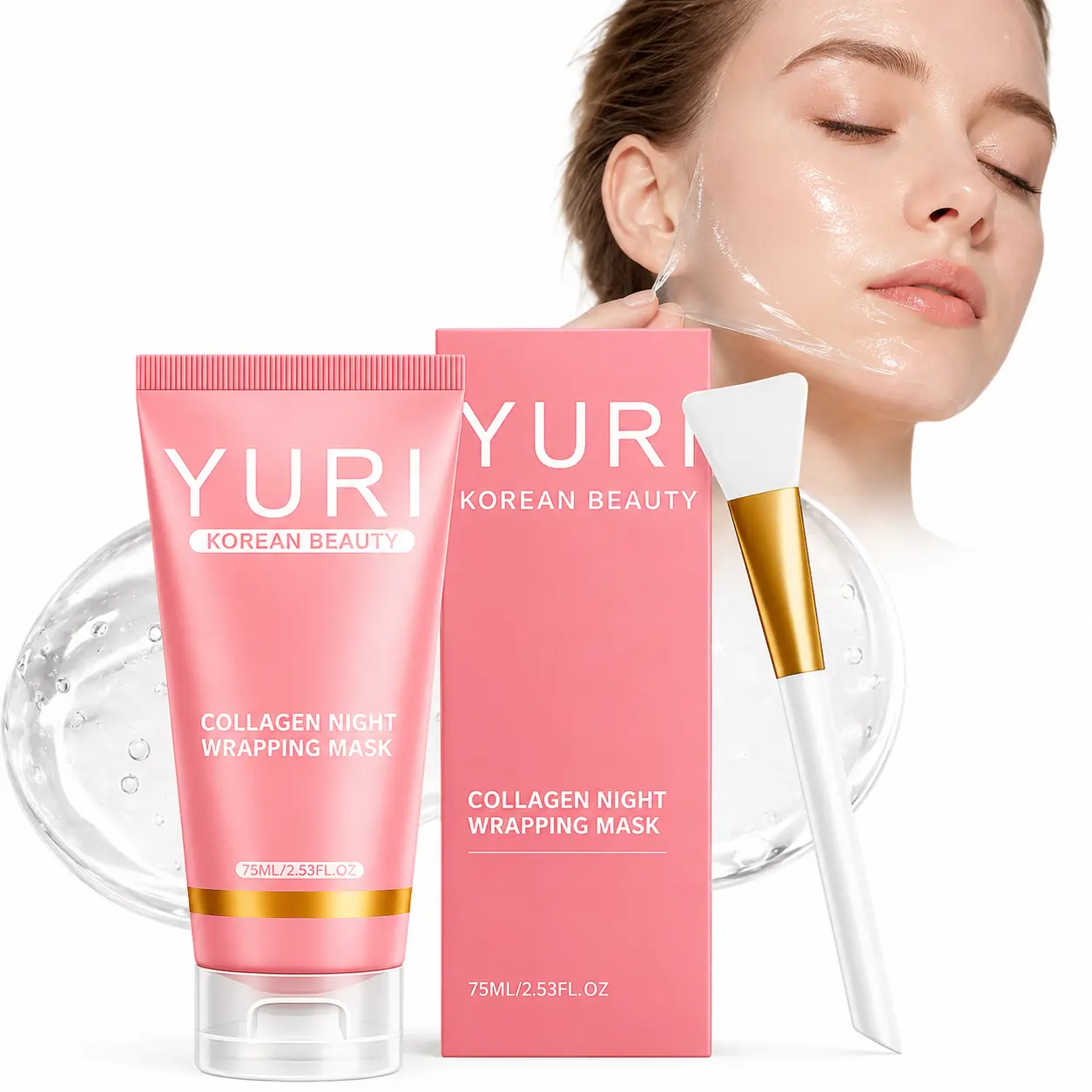 YURI Collagen Night Wrapping Mask – Overnight Peel Off Face Mask for Deep Hydration, Elasticity Support, and Glass Skin Glow – Suitable for All Skin Types – 2.53 fl.oz