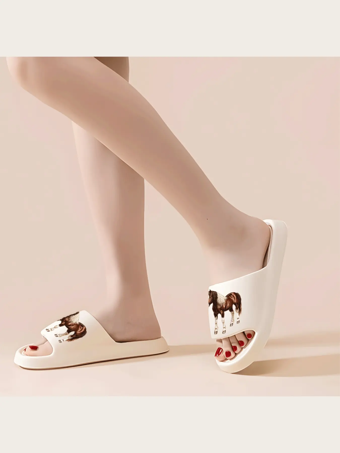 Cute Brown White Horse Print Slippers Comfortable Soft Indoor Home Shoes for Women Men Kids Animal Lovers Non Slip Fleece Lined Warm Winter House Slippers Lightweight Casual Footwear
