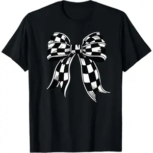 Checkered Bow Tie Flag Automobile Motor Race Car Racing team T-Shirt