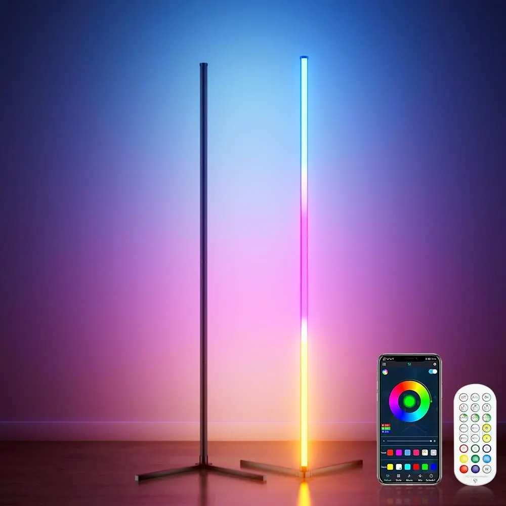 2 count RGB Corner Floor Lamp, 64.5" RGB Color Changing Led Floor Lamp for Living Room APP and Remote Modern Light Bar with Music Sync and 16 Million Colors Dimmable Ambient Lighting for Bedroom