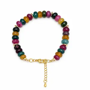 Multicolor Gemstone Beaded Bracelet with Gold Chain