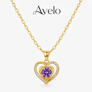 Women's Gold Chain Heart Pendant Necklace - Purple CZ, Dainty Valentine Style, Feminine Chic Cute Heart Shape Jewelry Gift for Girlfriend, Feminine Jewelry, Gold Chain Necklace