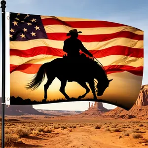 3x5 Ft American Flag Cowboy Horse Silhouette Flag, Western Rodeo Patriotic Outdoor Banner, Fade‑Resistant Vintage Sunset Cowboy Yard Flag for Ranch & Western Home Decor