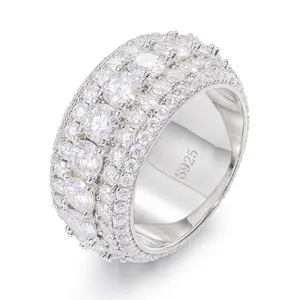 Moissanite Rings For Men Hip Hop PaveSetting S925 Sterling Silver Rings Hip Hop JewelryFallFreshness