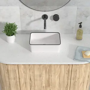 Kichae 16"x12'' Ceramic Rectangular Vessel Bathroom Sink, Above Counter Vanity Basin, Scratch & Heat Resistant, Easy to Install  and Clean